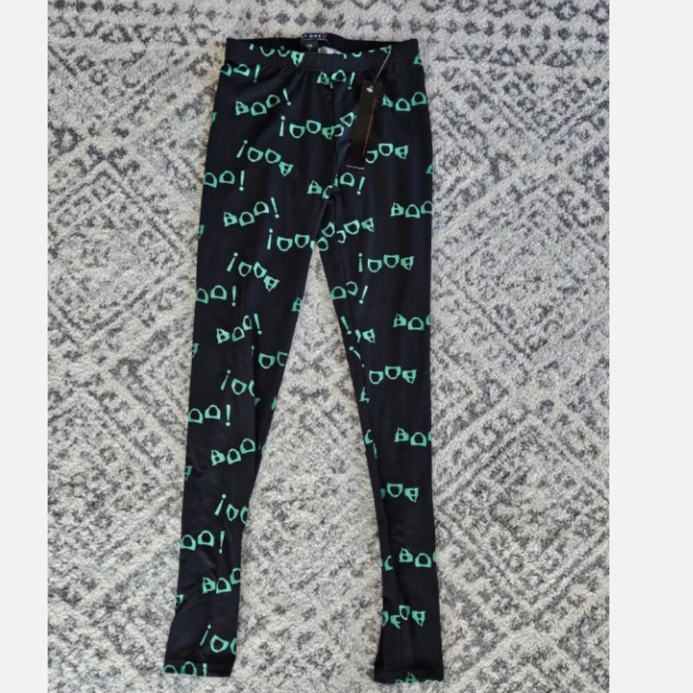 Just One Halloween "BOO" Black Leggings Size S NWT